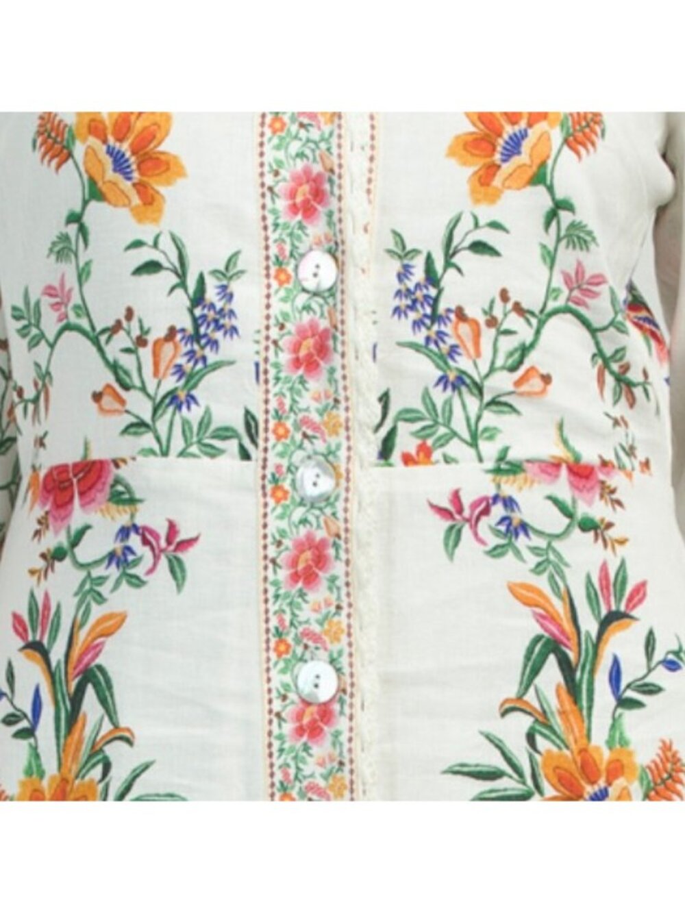 MAGASCHONI Linen Blend V-neck Button Front Dress With Print Details - Picture 4 of 6